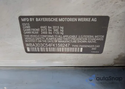 2015 BMW 328D z USA, uszkodzony, nr VIN WBA3D3C54FK158247